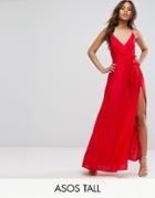 Asos Tall Woven Wrap Maxi Beach Dress - Red