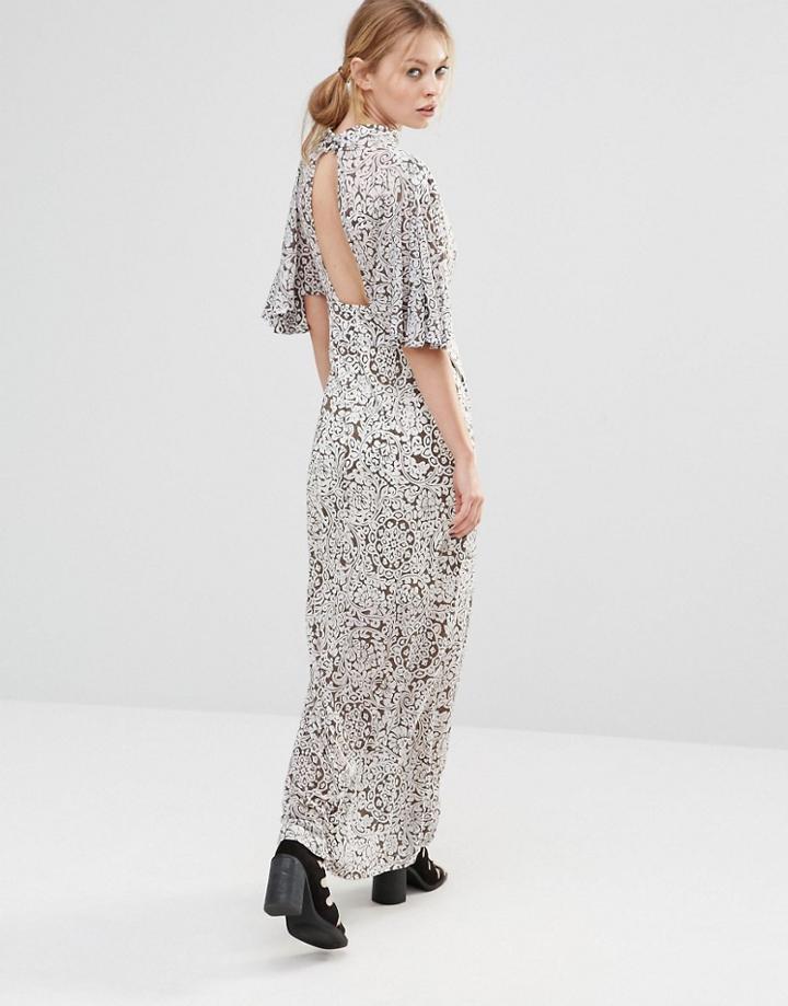 Liquorish Printed Maxi Dress With Cut Out Back - Print