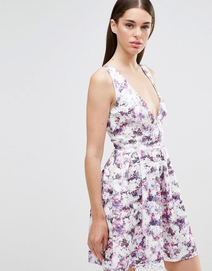 Twin Sister Skater Dress With Deep V Neckline - Crystal Haze