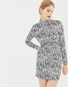 Parisian High Neck Velvet Dress In Zebra Print-black
