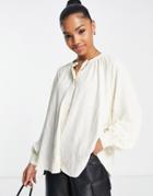 Urban Revivo Ruched Detail Blouse In White-green