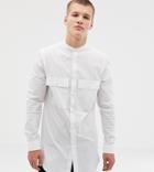 Asos Design Tall Super Long Line Shirt With Grandad Collar - White