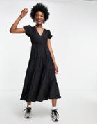 Miss Selfridge Poplin Wrap Midi Dress-black