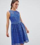 Little Mistress Petite All Over Lace Prom Midi Skater Dress-blue