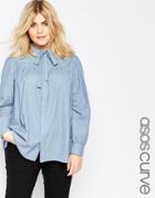 Asos Curve Pussybow Shirt - Chambray Blue