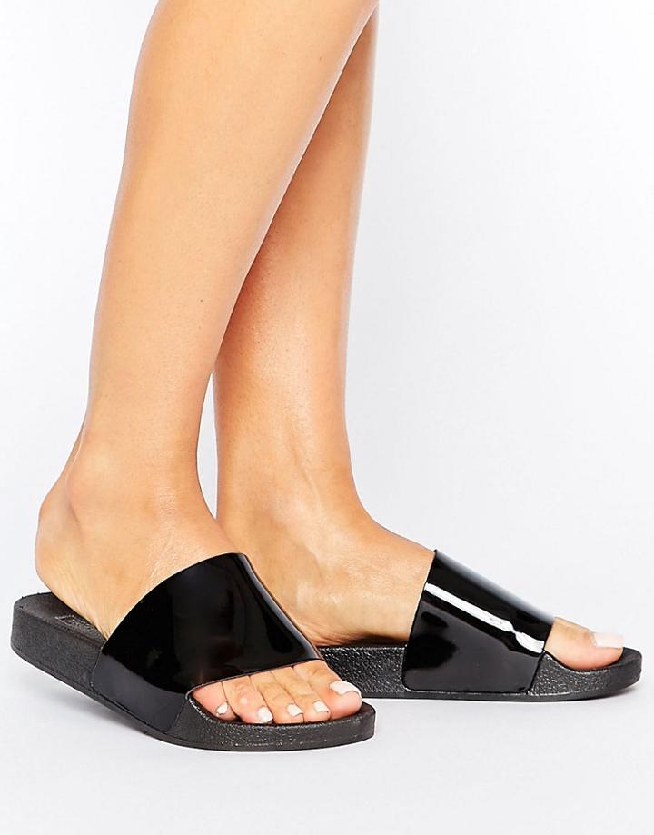 Truffle Metallic Slider Sandal - Black