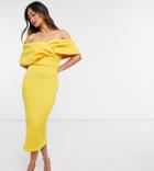 True Violet Wrap Shoulder Body-conscious Midi Dress In Golden Ochre-yellow