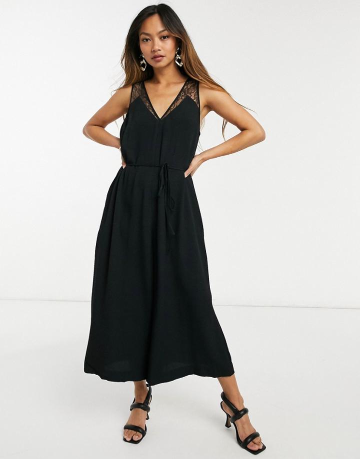French Connection Angie Lace Mix Jumpsuit In Black