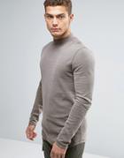 Asos Longline Muscle Long Sleeve T-shirt With Turtleneck In Waffle Fab
