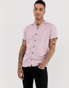 Twisted Tailor Revere Collar Short Sleeve Shirt In Pink Viscose