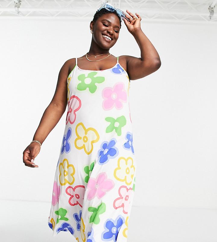 Vila Curve Exclusive Maxi Cami Dress In Bold Floral Print-multi