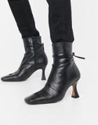 Asos Design Ryder Premium Leather Boots With Interest Heel In Black