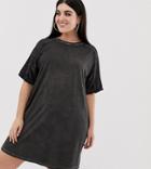 Asos Design Curve T-shirt Dress With Rolled Sleeves And Wash-black