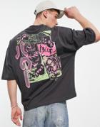 Asos Design Oversized T-shirt In Gray With Anime Back Print