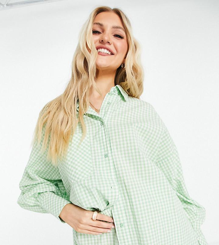 Stradivarius Oversized Gingham Shirt In Light Green - Part Of A Set