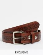 Reclaimed Vintage Belt With Geo-tribal Design - Tan