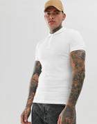 Asos Design Muscle Fit Polo In Rib In White