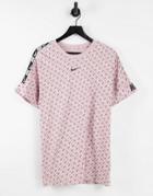 Nike Repeat Pack All-over Logo Print Taping T-shirt In Dusty Pink