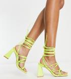 Simmi London Wide Fit Paris Heeled Sandals With Ankle Ties In Lime-green