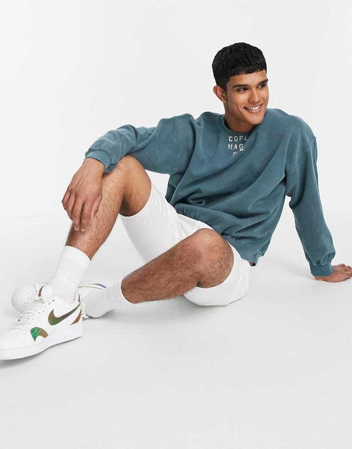 Topman Copenhagen Neck Print Oversized Sweat In Sage-green