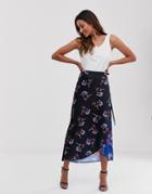 Liquorish Wrap Maxi Skirt In Mixed Floral Print - Multi