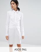 Asos Tall Cotton Wrap Front Shirt Dress - White