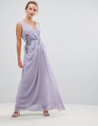 Little Mistress V Neck Maxi Dress With Embellished Detail - Purple