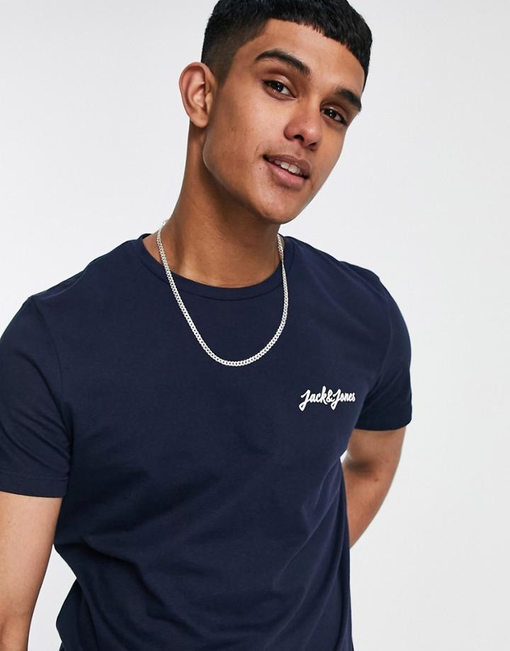 Jack & Jones Originals Small Chest Logo T-shirt In Navy