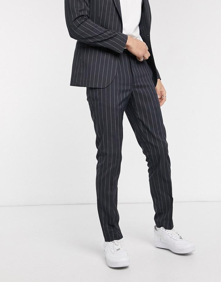 Asos Design Super Skinny Suit Pants In Navy Wide Pinstripe