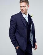 Asos Wedding Slim Suit Jacket In Navy Crosshatch Texture With Floral Lining - Navy