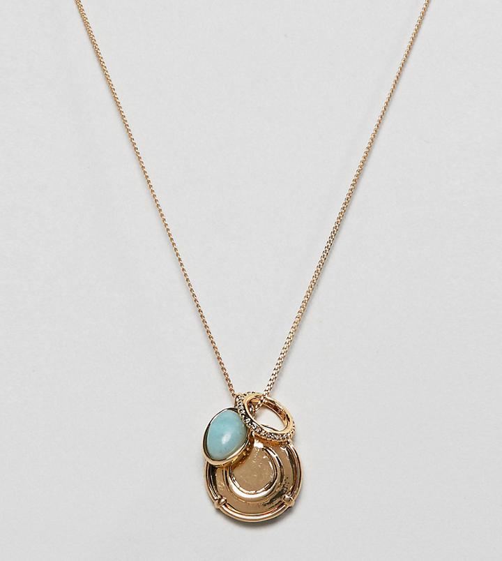 Asos Design Premium Gold Plated Necklace With Coin And Semi-precious Stone Pendants - Gold