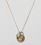 Asos Design Premium Gold Plated Necklace With Coin And Semi-precious Stone Pendants - Gold