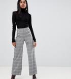 River Island Petite Wide Leg Pants With Button Front In Gray Check - Multi