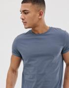 Asos Design T-shirt With Crew Neck And Roll Sleeve In Gray