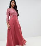 Little Mistress Petite Lace Top Maxi Dress In Rose-pink