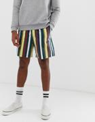 Asos Design Slim Shorts In Washed Stripe - Green
