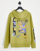 Asos Design Oversized Hoodie In Green With Mystical Back And Sleeve Print