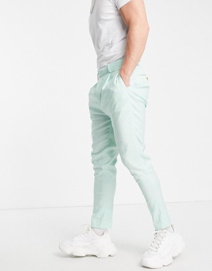 Asos Design Tapered Smart Pants In Mint Green Linen