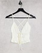 Asos Design Tie Front Ruffle Hem Cami In White