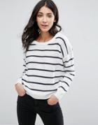 Brave Soul Nautical Stripe Sweater - White