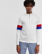 Sacred Hawk Half Zip Long Sleeve Top In White With Stripe Detail - White