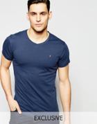 Farah T-shirt With V Neck & F Logo Slim Fit Exclusive - Navy
