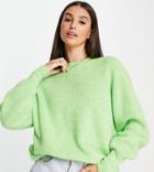 Asos Design Tall Crew Neck Sweater In Fluffy Yarn In Green