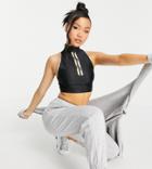 Flounce London Petite Gym High Neck Crop Top With Zip In Black
