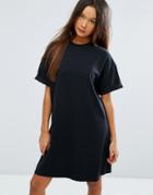 Asos Design Ultimate T-shirt Dress With Rolled Sleeves - Black