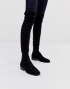 Asos Design Kayden Flat Thigh High Boots In Black - Black