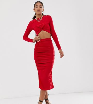 Club L London Tall Ruched Midi Skirt In Red - Red