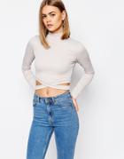 Daisy Street Ribbed Jersey Top With Cut Outs - Gray