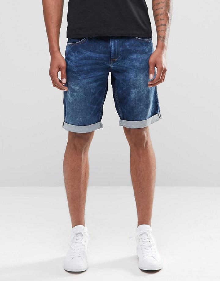 Celio Denim Shorts In Mid Wash - Navy