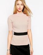 Asos Knitted Tee With Stretch Belt - Pink